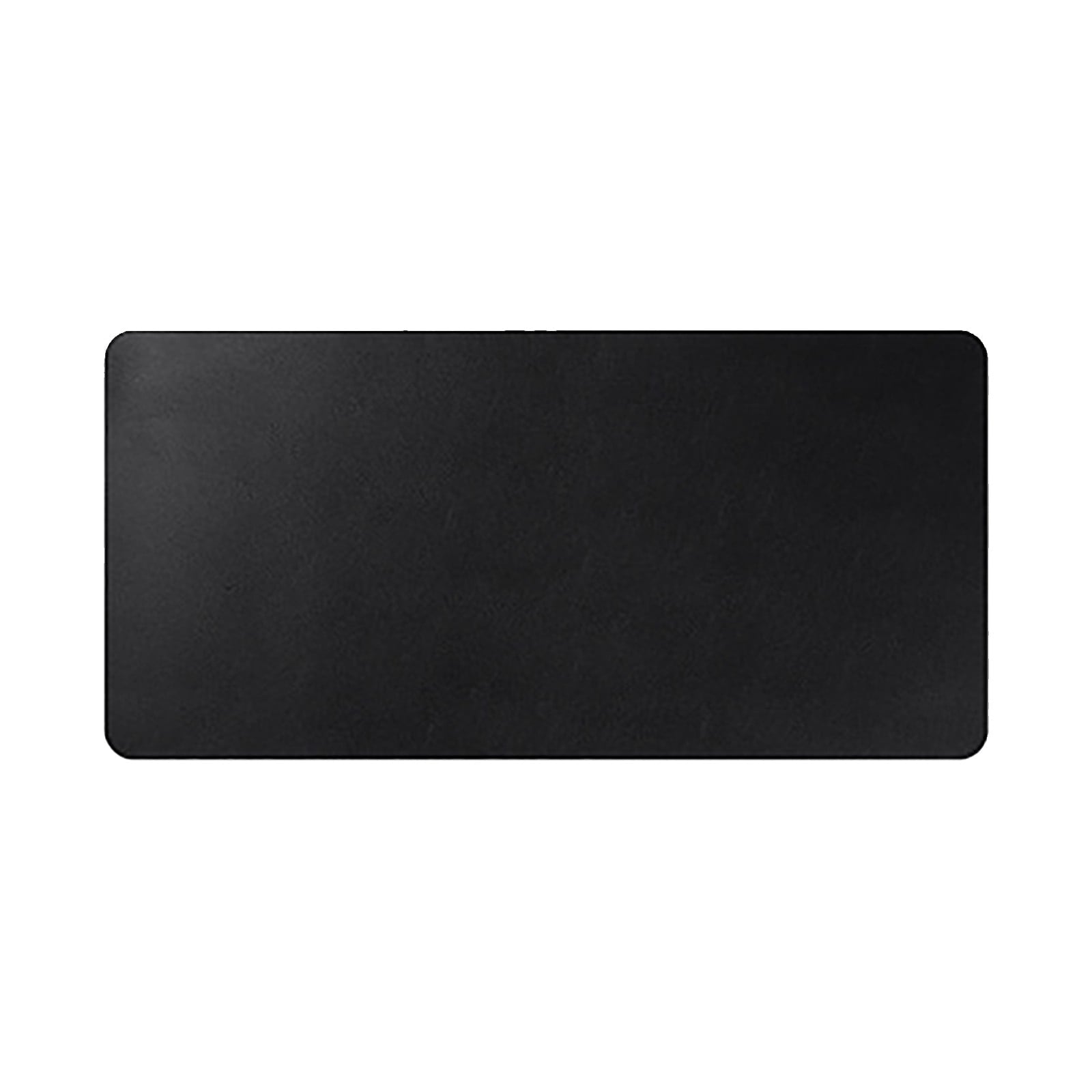 Black extended desk mat on wood desk with keyboard and mouse