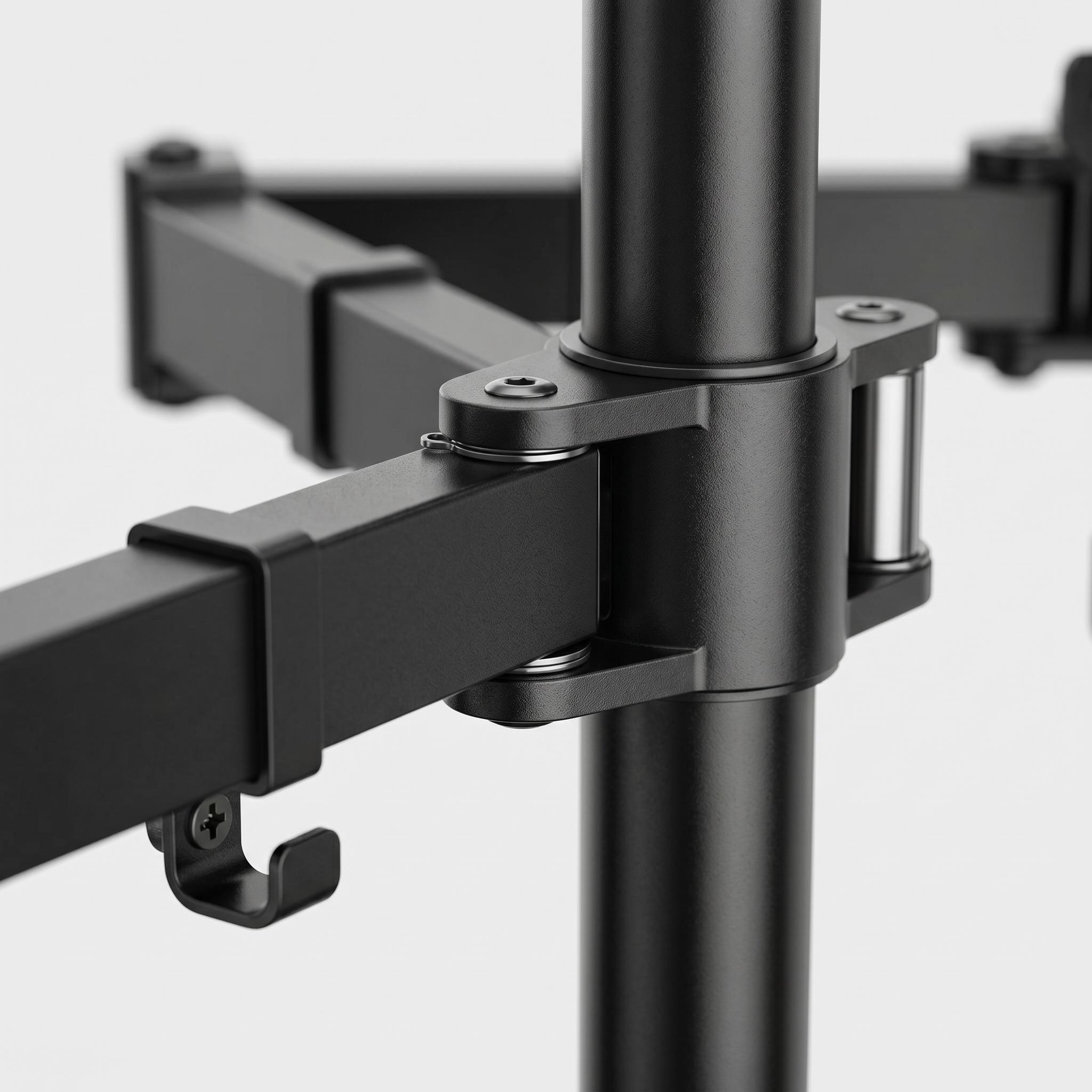 Close-up of monitor arm articulating joint showing full range of motion